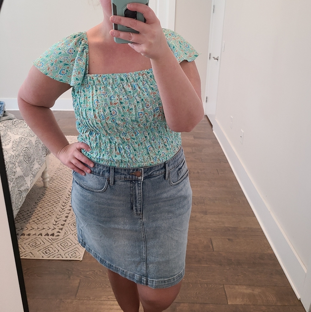 Lane Bryant Blue Floral Smocked Crop Top